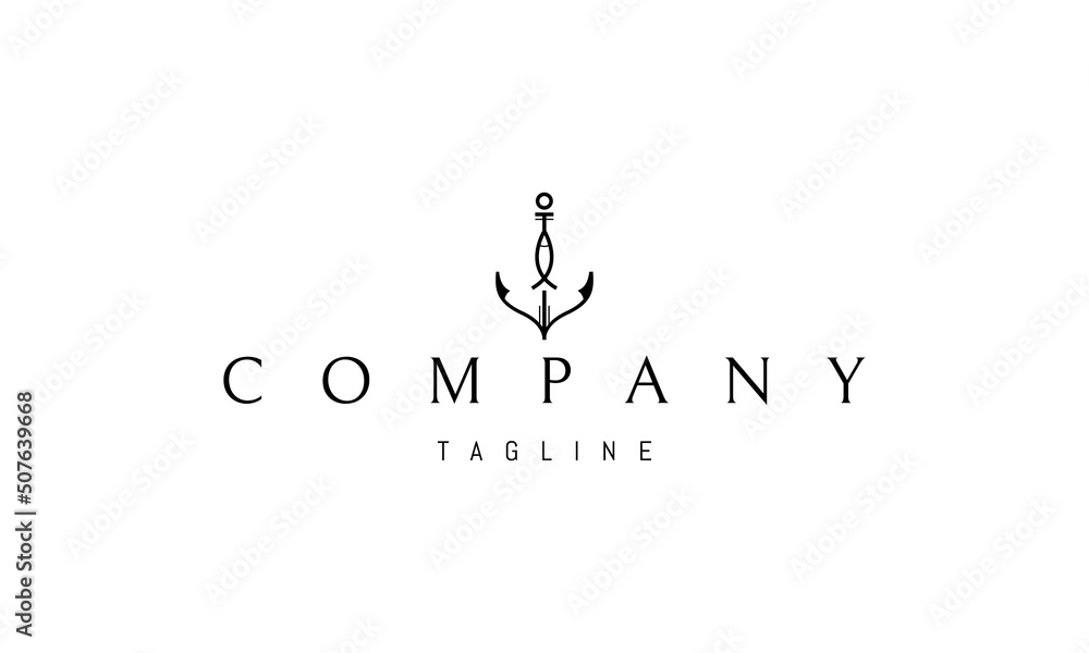 Vector logo on which an abstract image of a ships anchor with a fish. Vector logo on which an abstract image of a ships anchor with a fish.