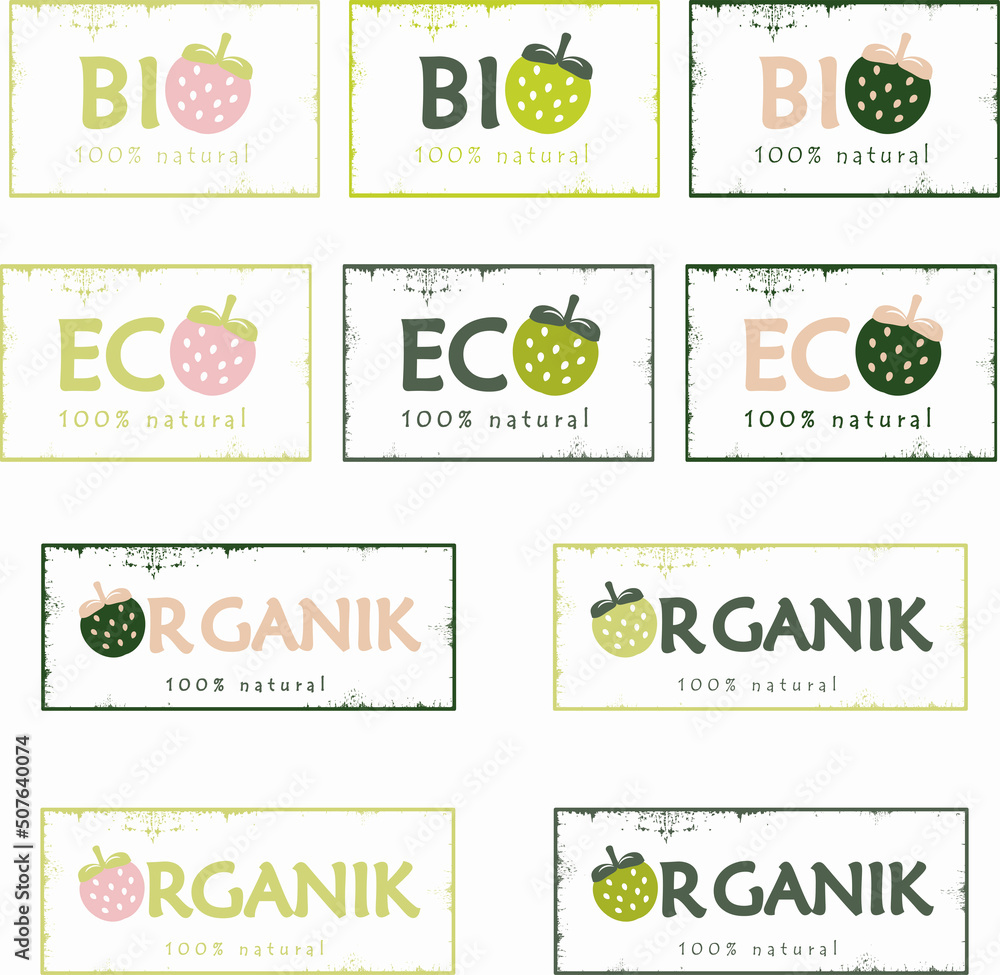 Eco, bio, organic and natural products sticker, label, badge and logo. 
Ecology icon. Logo template with green leaves for organic and eco 
friendly products. Vector illustration