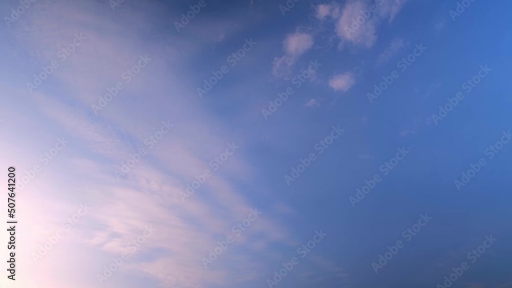 4K Time lapse of colorful sky during beautiful sunset. Romantic clouds. Summer sky
