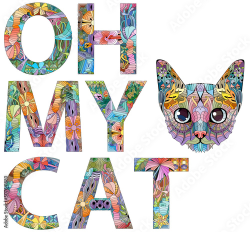 OH MY CAT. Vector zentangle object for decoration photo