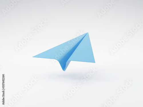 Blue paper aero plane icon on white background as email or education cartoon symbol for learning or message sending technology 3D rendering illustration
