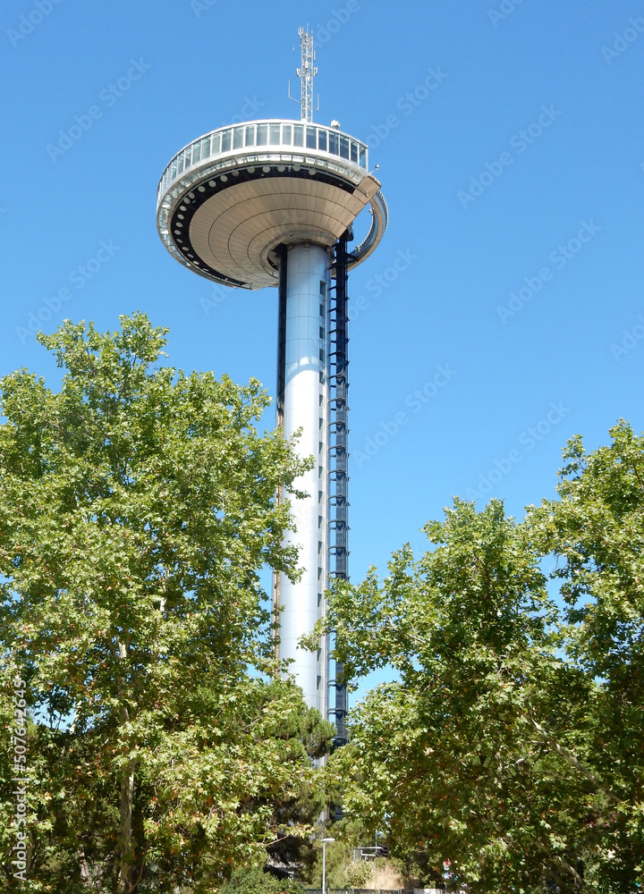 The Faro de Moncloa is a transmission tower and observation deck near the Museum of the Americas in Madrid, Spain The Faro de Moncloa is a transmission tower and observation deck near the Museum of the Americas in Madrid, Spain