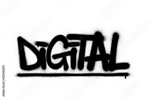 graffiti digital word sprayed in black over white