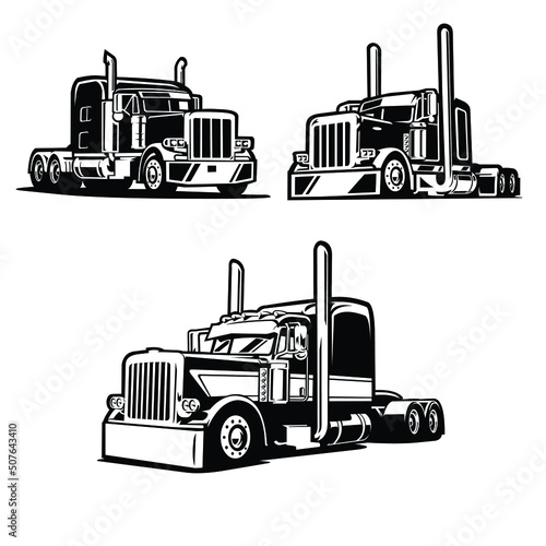 Monochrome 18 wheeler big rig freight semi truck vector isolated in white background photo