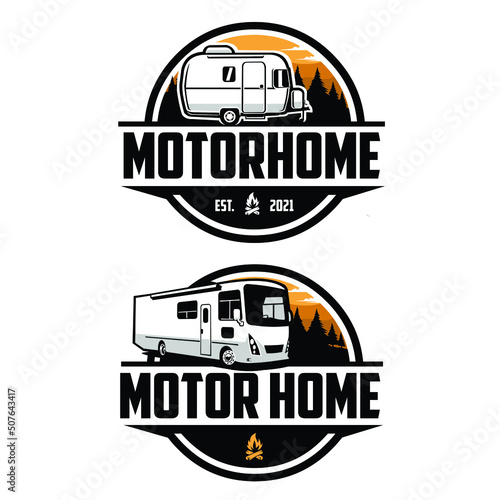 Motorhome caravan trailer RV circle emblem logo bundle set