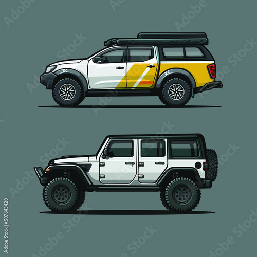 Overland Truck Side View Vector Isolated Bundle Set