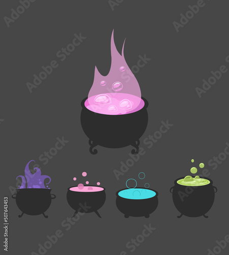 illustration of a magic potion, cauldron with potion