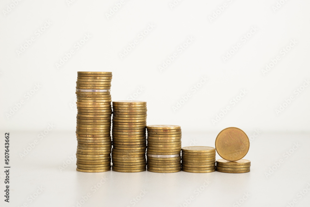 coin stack growth up isolated on white background. money saving, financial grow, business, economy budget and investment concept. coin stack growth up isolated on white background. money saving, financial grow, business, economy budget and investment concept.