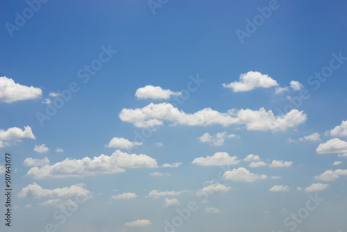 beautiful blue sky and white fluffy cloud horizon outdoor for background. photo
