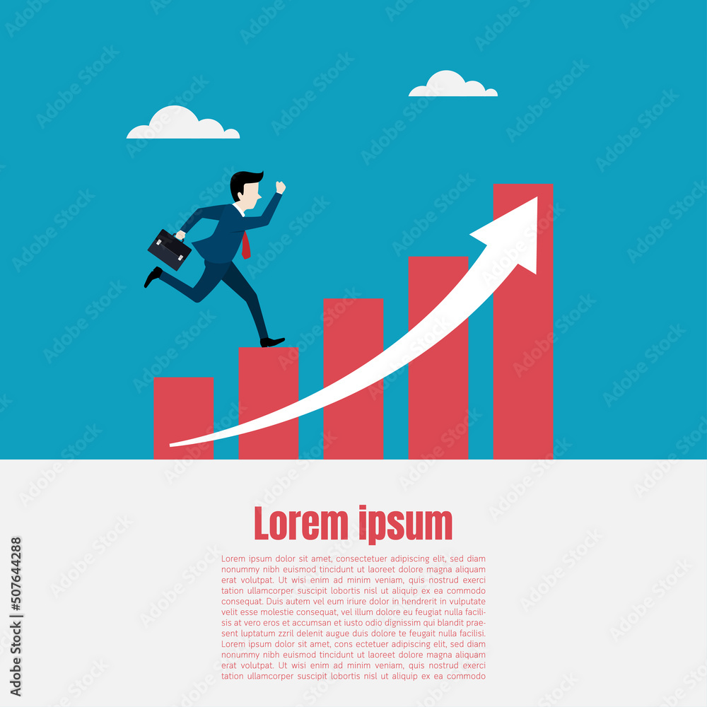 ambitious businessman running on a growth graph path to the target. ambitious businessman running on a growth graph path to the target.