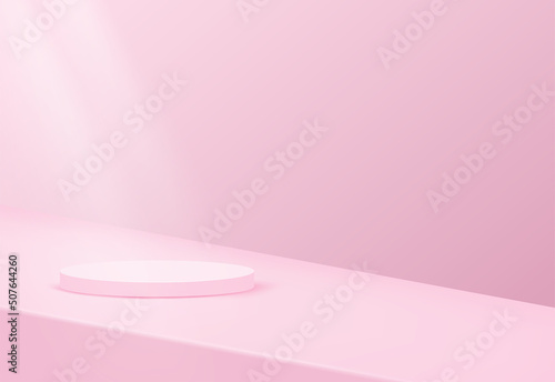 Cylinder pink podium with presentation for product.