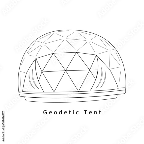 simple line art design of geodetic tent for summer vacation camp