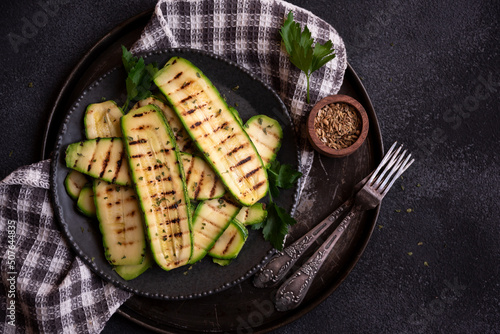 Grilled zucchini with some parsley, healthy diet food