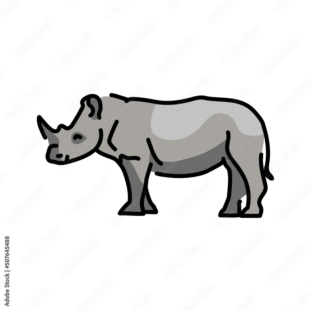 Rhinoceros color line illustration. Animals of Africa.