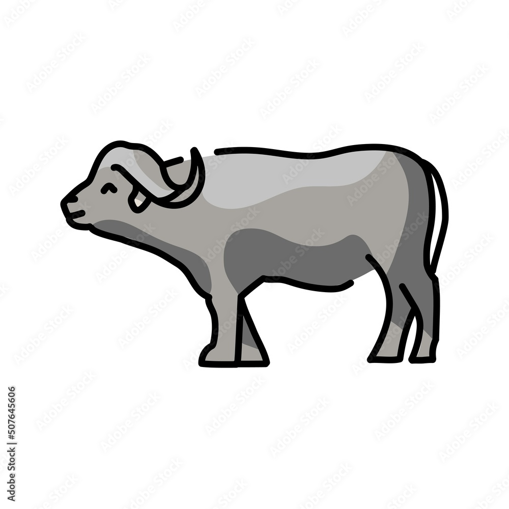 Obraz premium Buffalo color line illustration. Animals of Africa.