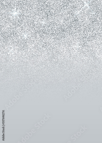 Silver wedding invitation card design. Falling glitter confetti. Festive frame