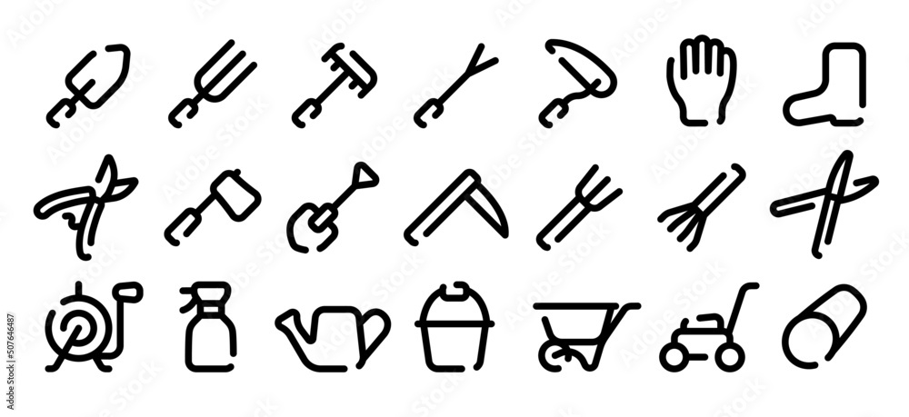 Gardening tool icon set (Soft bold line version) Gardening tool icon set (Soft bold line version)