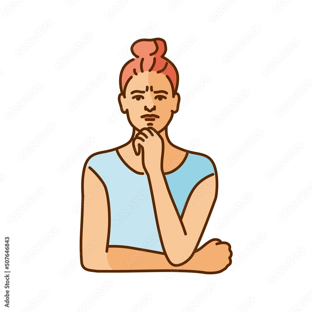 Female emotion of disgust color line illustration Female emotion of disgust color line illustration