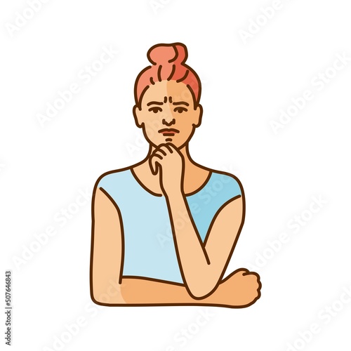 Female emotion of disgust color line illustration