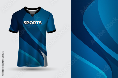 Blue wavy abstract T shirt sports jersey suitable for racing, soccer, gaming, motocross, gaming, cycling.