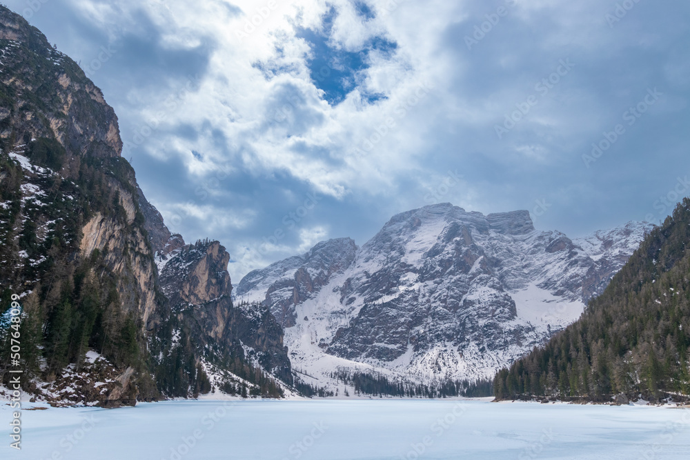 frozen Lake Braies (Pragser Wildsee, Dolomites, Italy)