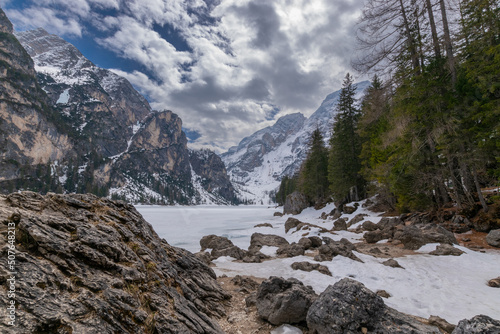 frozen Lake Braies (Pragser Wildsee, Dolomites, Italy)