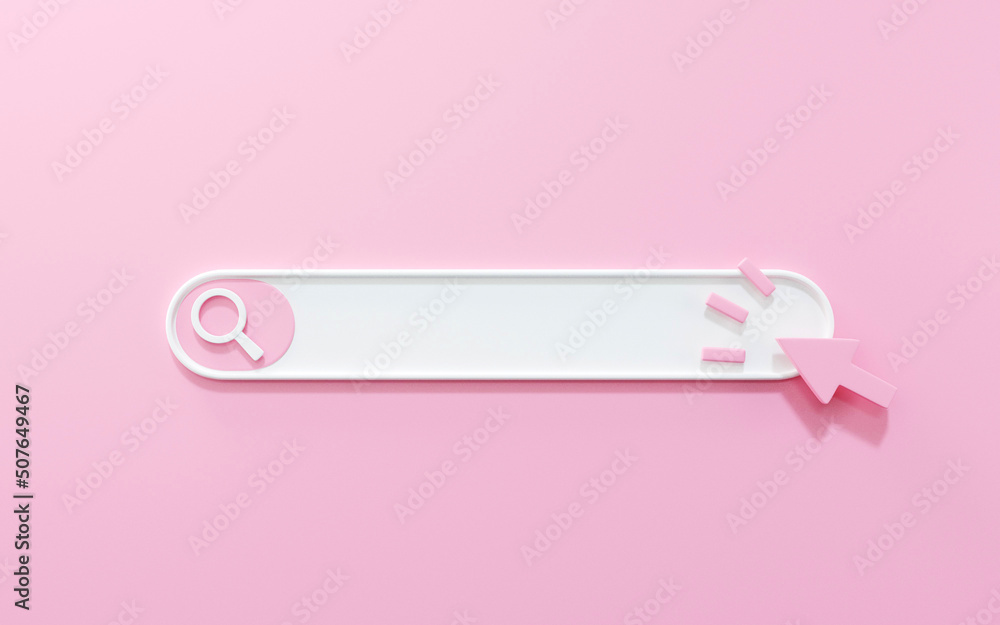 Search bar on pink background, blank search icon concept, for browsing internet data; 3D rendering illustration Search bar on pink background, blank search icon concept, for browsing internet data; 3D rendering illustration