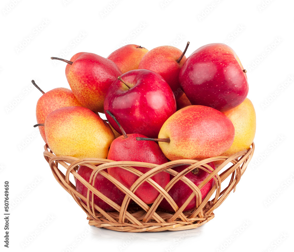 Red apple basket isolated on a white background Red apple basket isolated on a white background