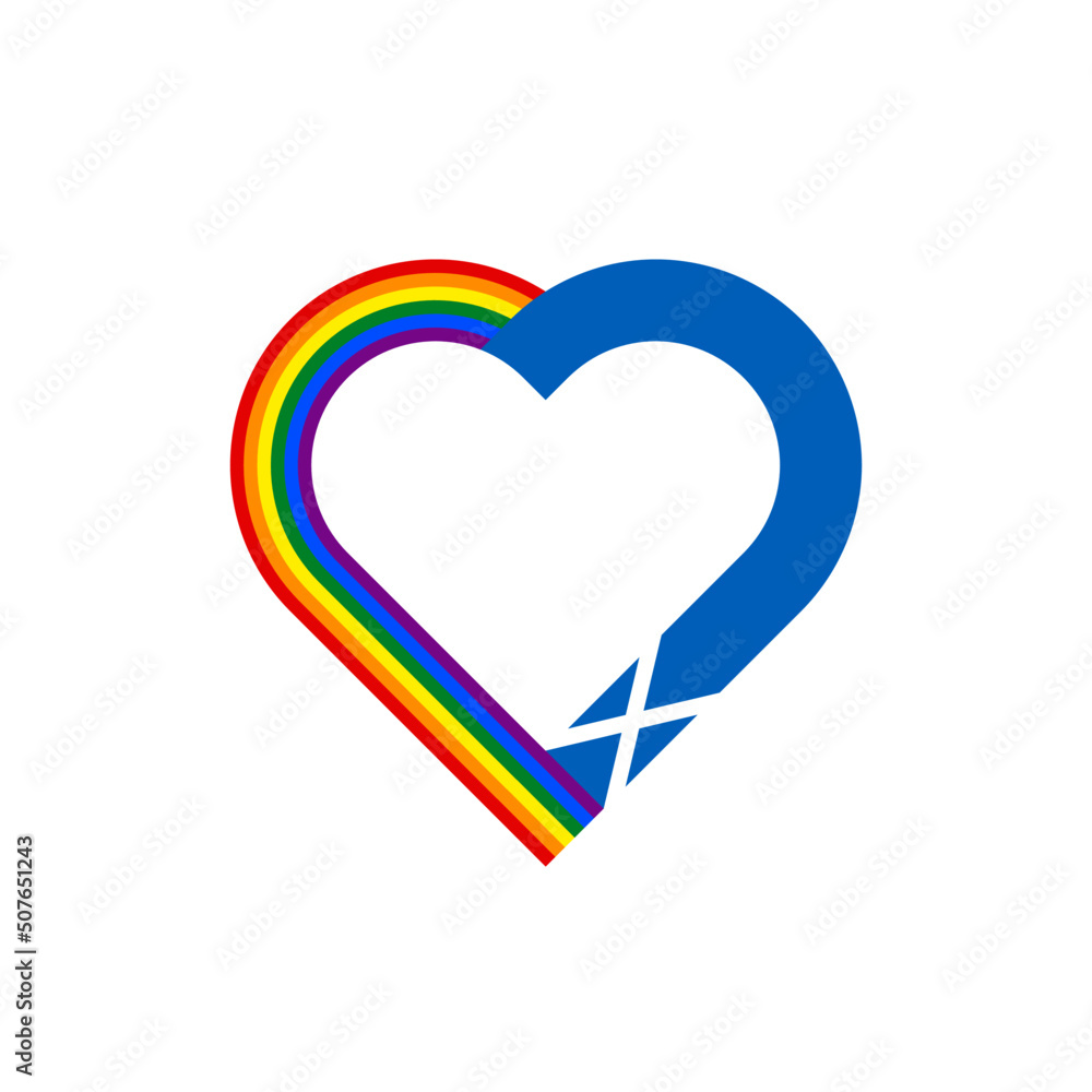 unity concept. heart ribbon icon of rainbow and scotland flags. vector illustration isolated on white background