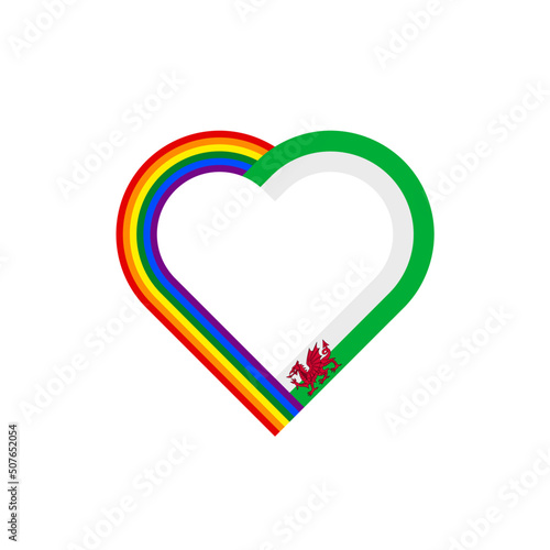 unity concept. heart ribbon icon of rainbow and wales flags. vector illustration isolated on white background