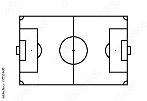 Soccer field in line style. Football field icon. Vector illustration of playground on white background. Top view. Coach table for tactic presentation for players. Sports strategy.