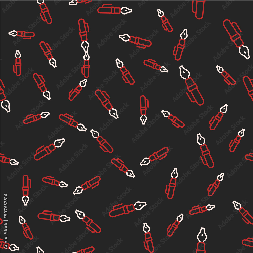 Line Fountain pen nib icon isolated seamless pattern on black background. Pen tool sign. Vector Line Fountain pen nib icon isolated seamless pattern on black background. Pen tool sign. Vector