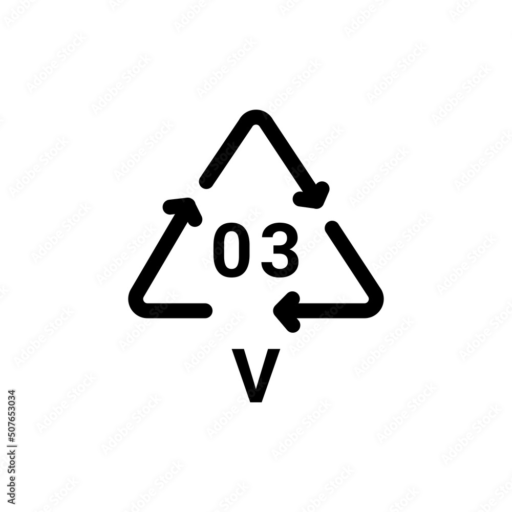 Plastic recycling code V 03 line icon. Consumption code. Plastic recycling code V 03 line icon. Consumption code.
