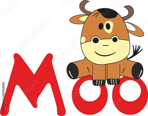 cute cartoon cow says moo