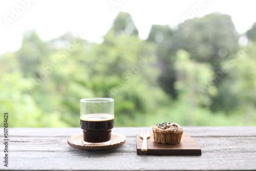 Coffee glass cup and cup cake