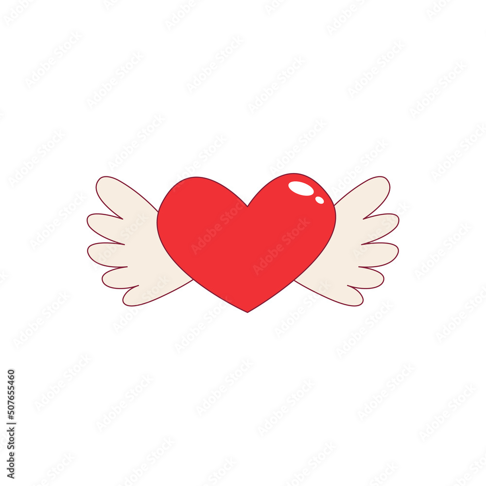 Heart with wings - flat color vector icon on isolated background. Valentine's Day vector illustration.