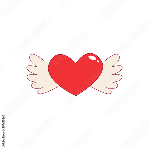 Heart with wings - flat color vector icon on isolated background. Valentine's Day vector illustration.