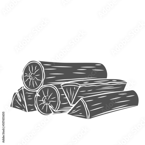 Firewood silhouette glyph icon, engraved monochrome illustration. Wood log, timber, and woodpile.