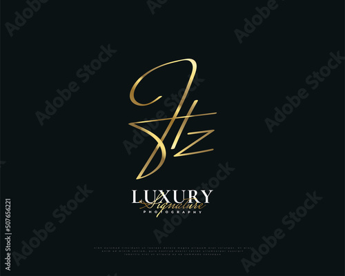 Photos HZ Initial Logo Design with Elegant Gold Handwriting Style