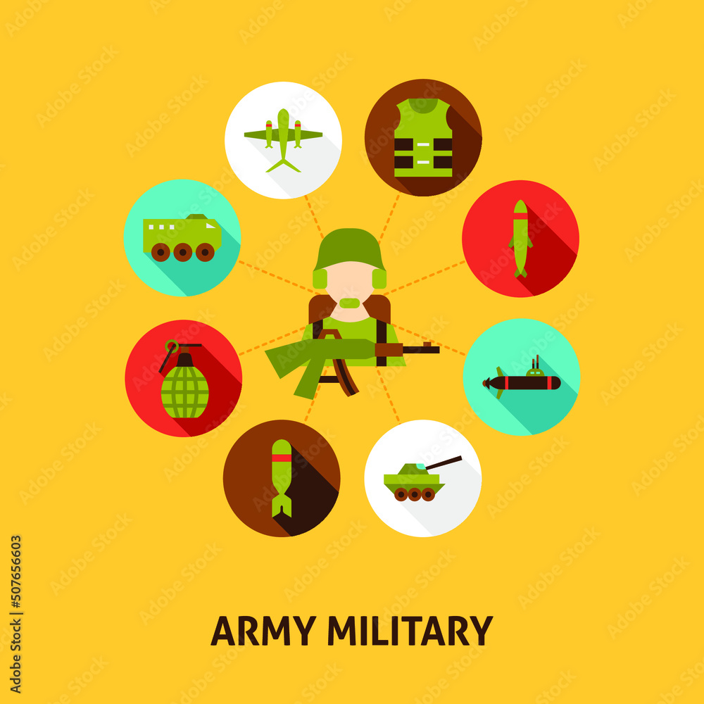 Army Military Concept Icons. Vector Illustration of War Symbols.