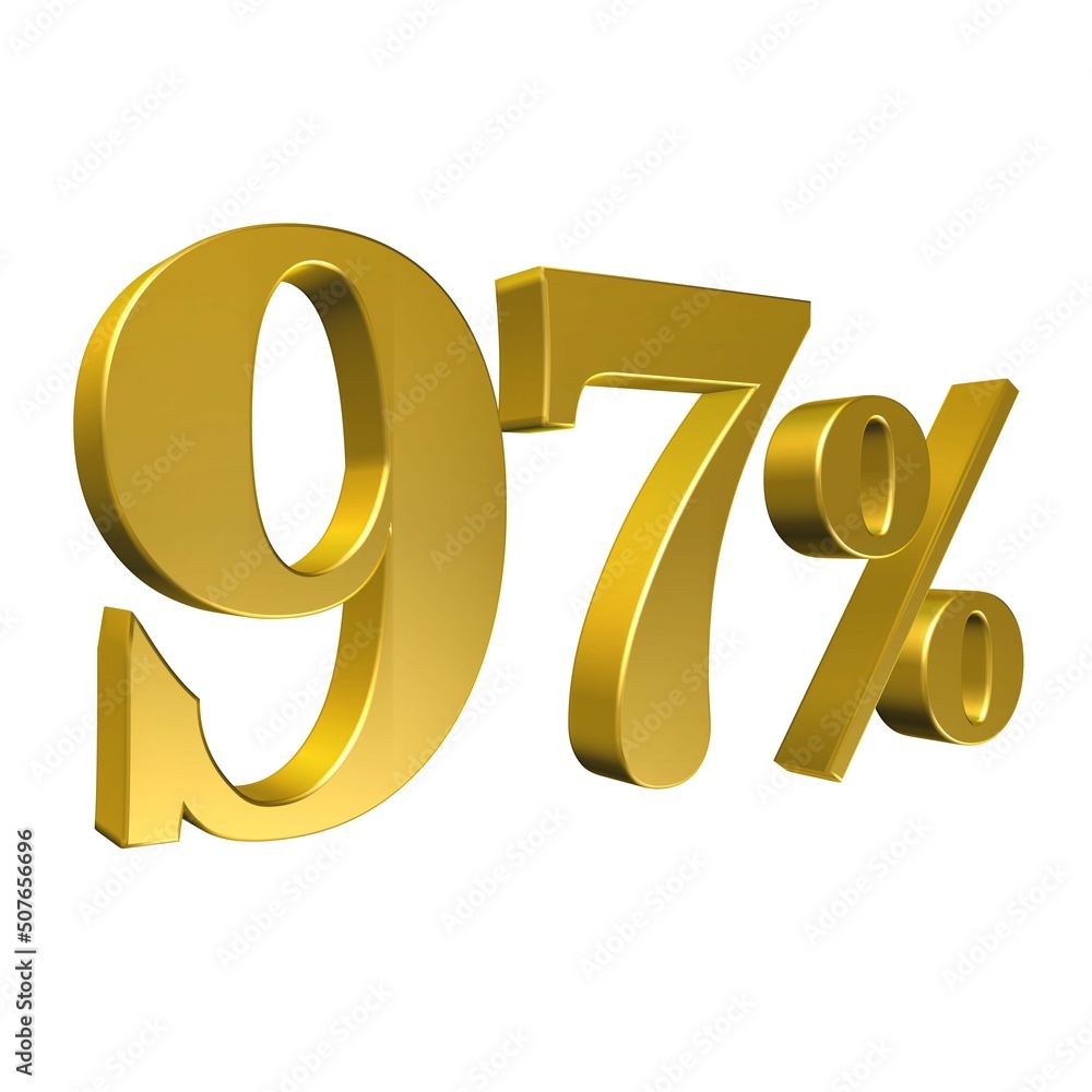 97 Percent Gold Number Ninety Seven 3D Rendering 97 Percent Gold Number Ninety Seven 3D Rendering