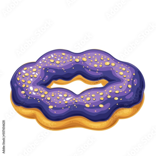 Mochi Donut. Bakery dessert menu, Japanese mochi donut with topping blueberry glaze. Vector illustration.