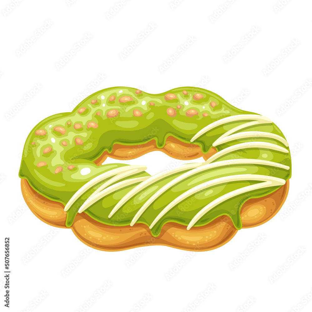 Mochi Donut. Bakery dessert menu, Japanese mochi donut with topping pistachios glaze. Vector illustration. Mochi Donut. Bakery dessert menu, Japanese mochi donut with topping pistachios glaze. Vector illustration.