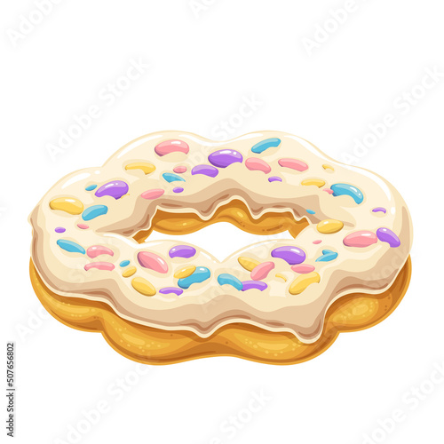 Mochi Donut. Bakery dessert menu, Japanese mochi donut with topping marshmallow and glaze. Vector illustration.