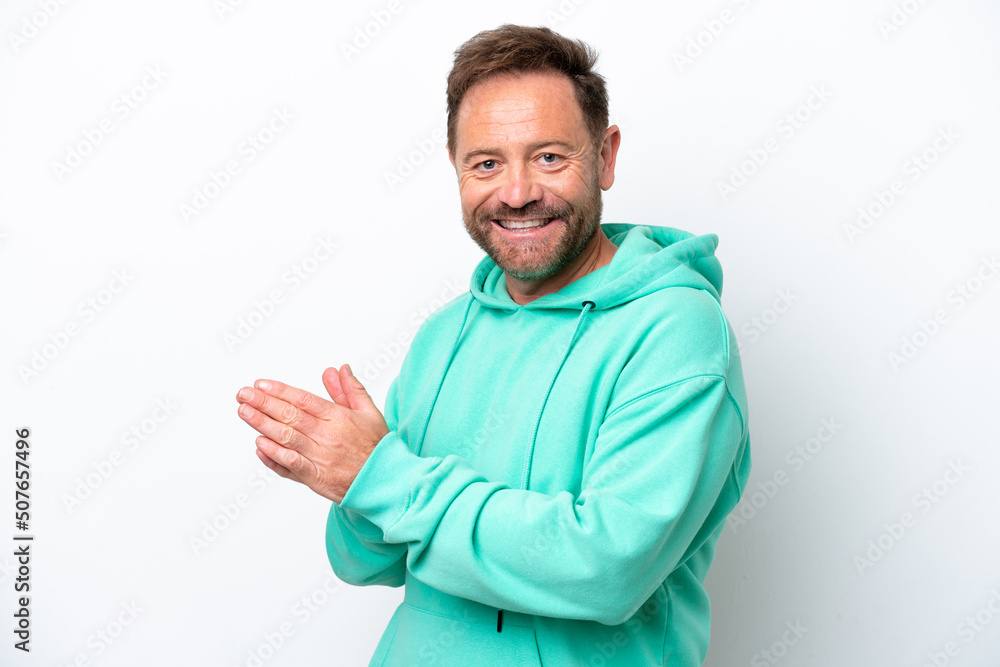 Middle age caucasian man isolated on white background applauding Middle age caucasian man isolated on white background applauding