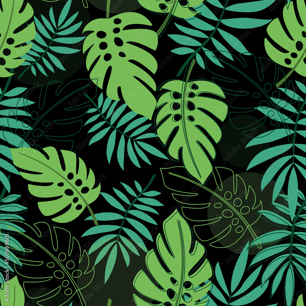 Black background with tropical leaves Black background with tropical leaves