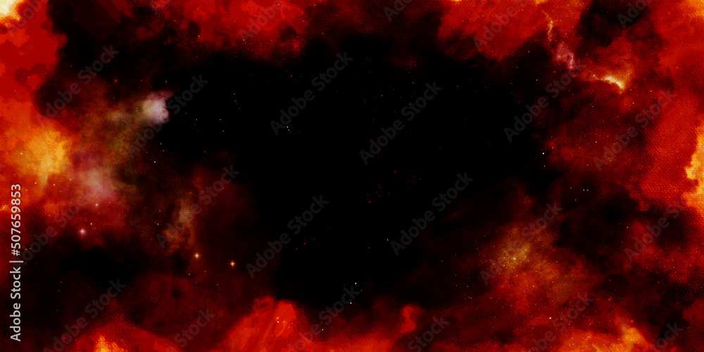 Abstract blaze fire flame texture or background. Red and yellow grunge abstract watercolor background. Red powder explosion. Bright red space nebula. dark red and orange gradient grungy texture smoke
