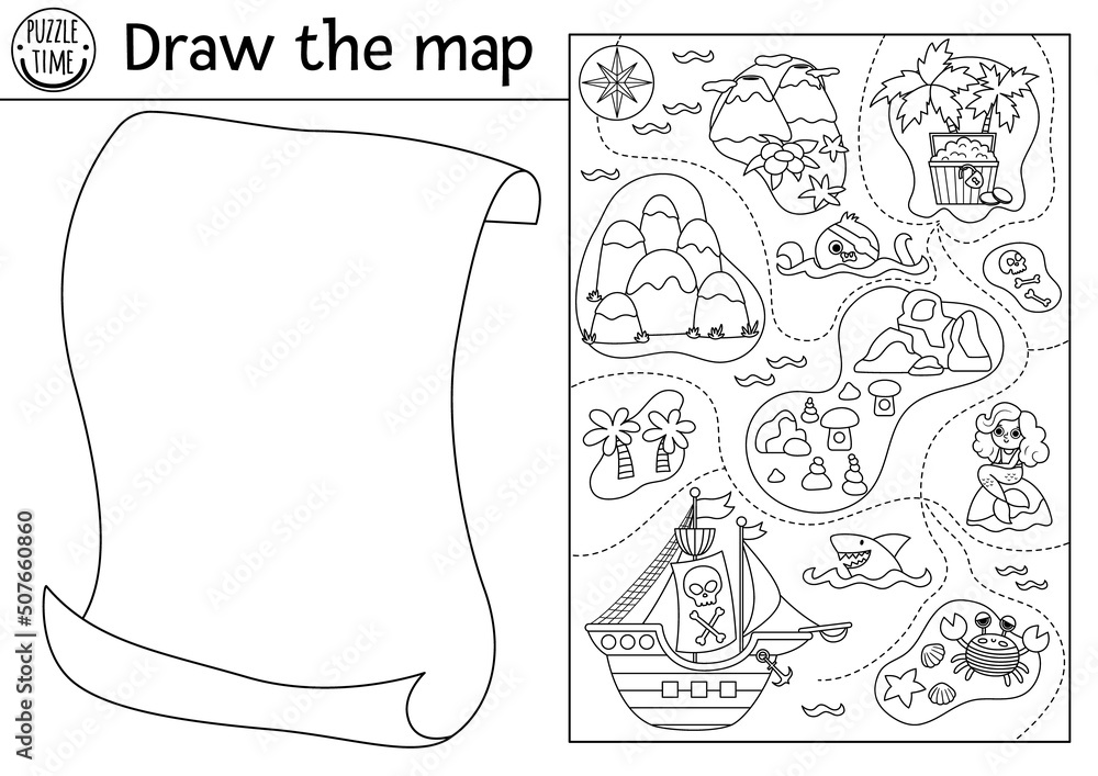 Pirate treasure map coloring pages 