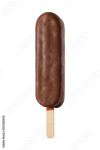 Popsicle ice cream bar with chocolate coating isolated on white.