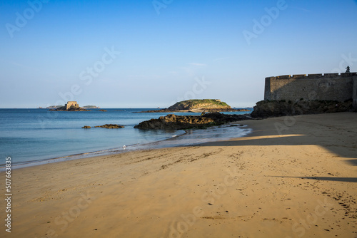 Cliffs, beach and sea in Saint-Malo city, Brittany, France